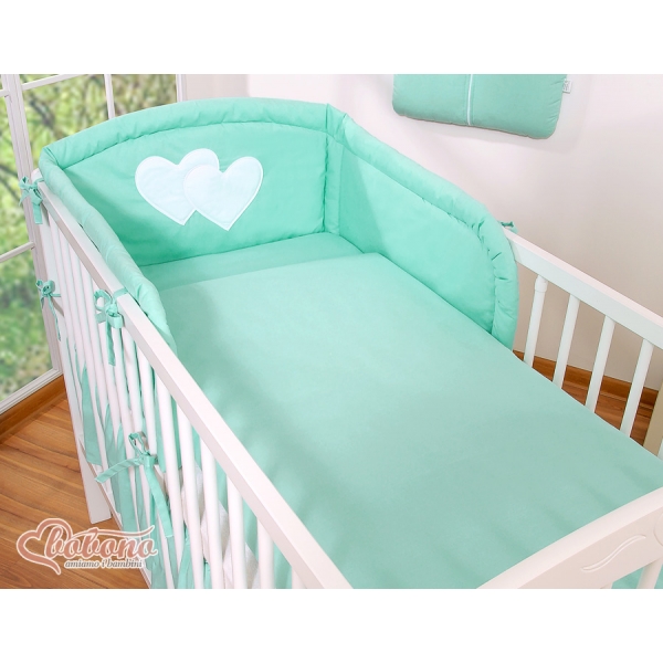 Babybett Bettwäsche Set 2-tlg-Hängende Herzen minze
