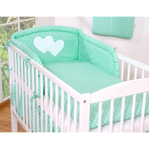 Babybett Bettwäsche Set 2-tlg-Hängende Herzen minze-Pubktmuster