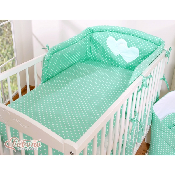 Babybett Bettwäsche Set 2-tlg-Hängende Herzen minze-Pubktmuster