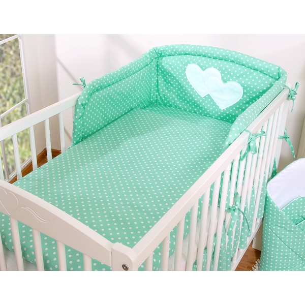Babybett Bettwäsche Set 2-tlg-Hängende Herzen minze-Pubktmuster