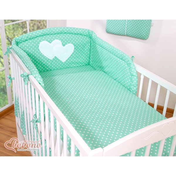 Babybett Bettwäsche Set 2-tlg-Hängende Herzen minze-Pubktmuster