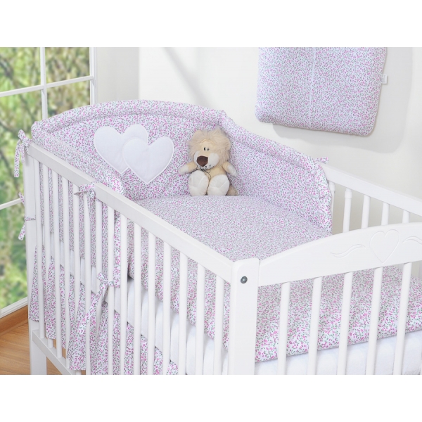 Babybett Bettwäsche Set 2-tlg - Hängende Herzen rosa Blümchen