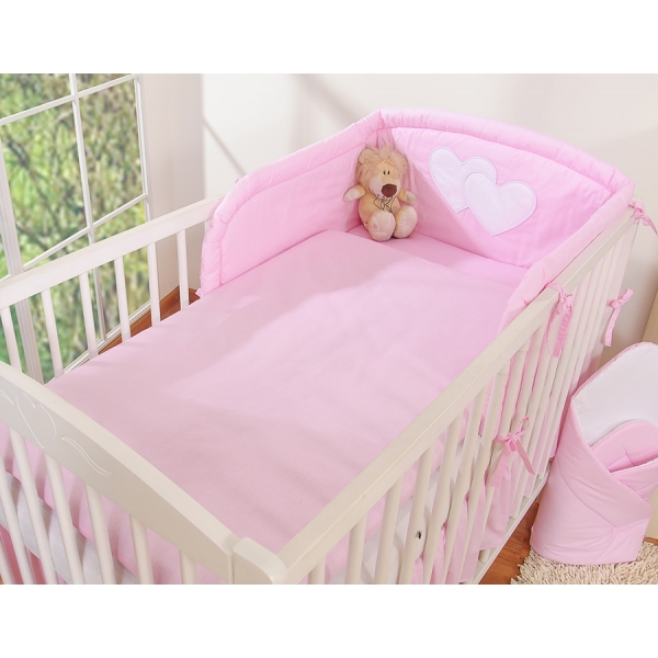 Babybett Bettwäsche Set 2-tlg - Hängende Herzen rosa gestreift