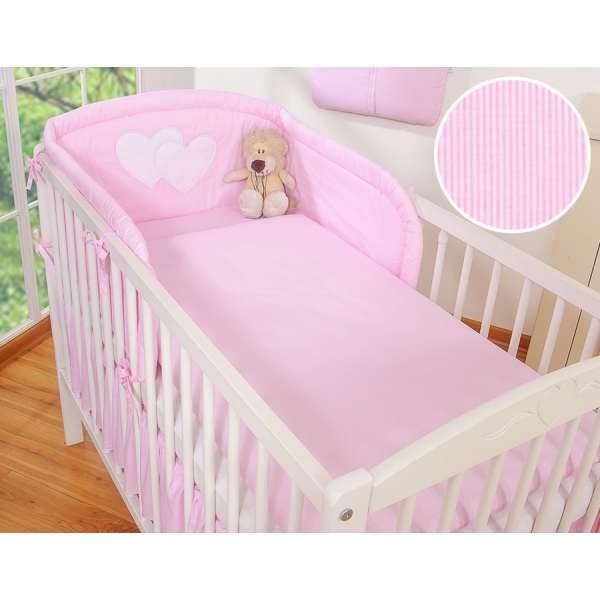 Babybett Bettwäsche Set 2-tlg - Hängende Herzen rosa gestreift
