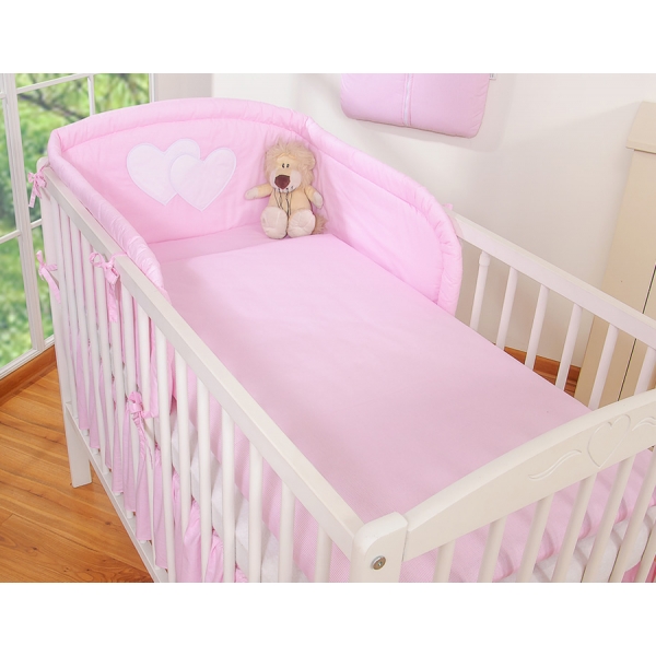 Babybett Bettwäsche Set 2-tlg - Hängende Herzen rosa gestreift
