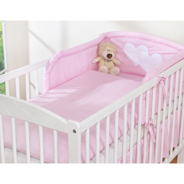 Babybett Bettwäsche Set 2-tlg - Hängende Herzen Rosa-Punktemuster