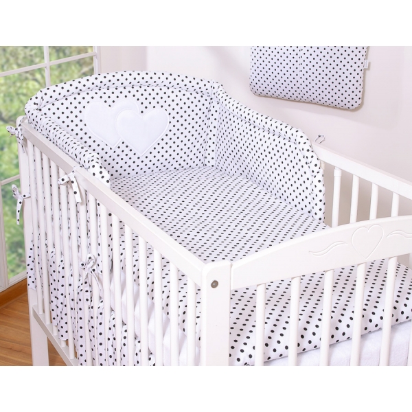 Babybett Bettwäsche Set 2-tlg - Hängende Herzen Schwarz-Punktemuster