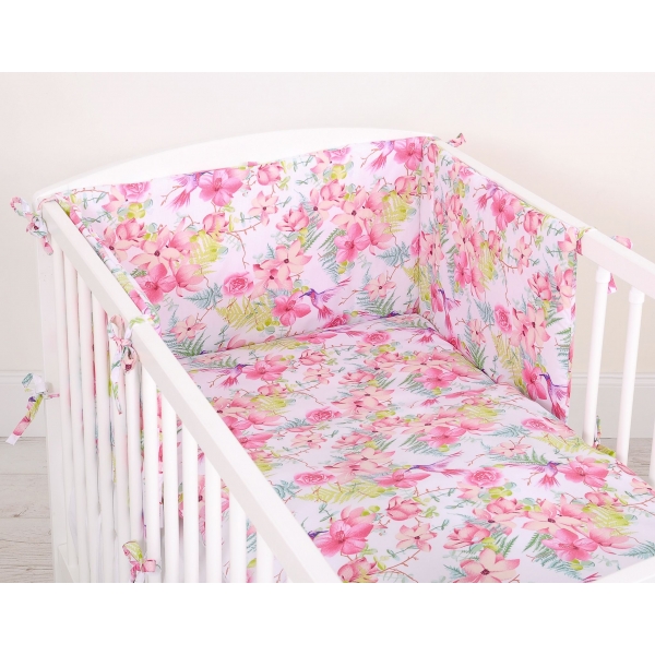 Babybett Bettwäsche Set 2-tlg - Kolibri in Blumen