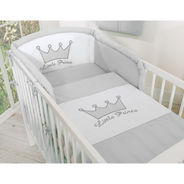 Für Babybett Bettwäsche Set 2-tlg - Little Prince/Princess grau