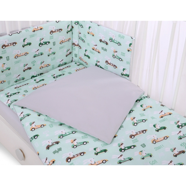 Babybett Bettwäsche Set 2-tlg - Minze Hasen