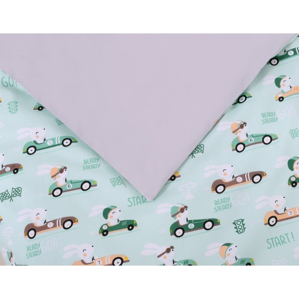 Babybett Bettwäsche Set 2-tlg - Minze Hasen