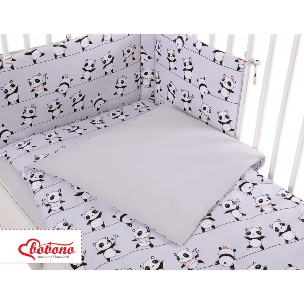 Babybett Bettwäsche Set 2-tlg - Panda grau