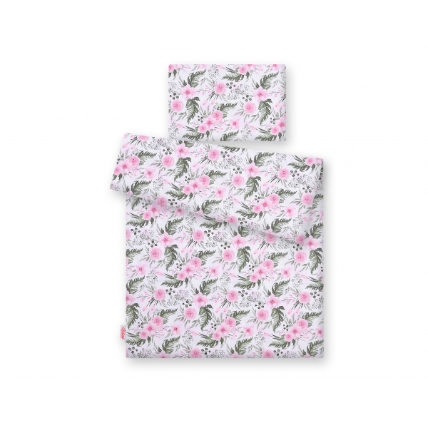 Babybett Bettwäsche Set 2-tlg - rosa Blüten