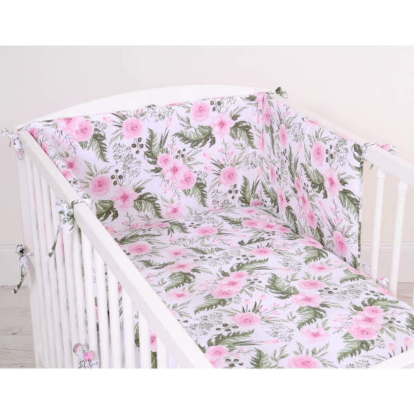 Babybett Bettwäsche Set 2-tlg - rosa Blüten