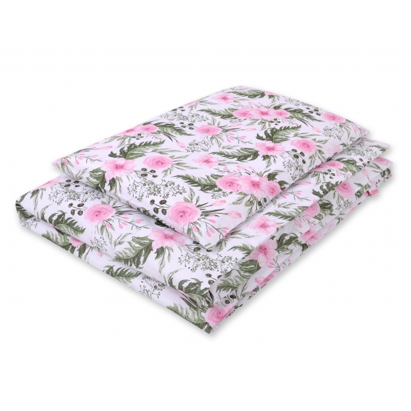 Babybett Bettwäsche Set 2-tlg - rosa Blüten