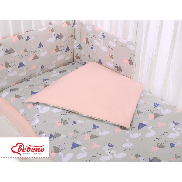 Babybett Bettwäsche Set 2-tlg - Schwäne grau
