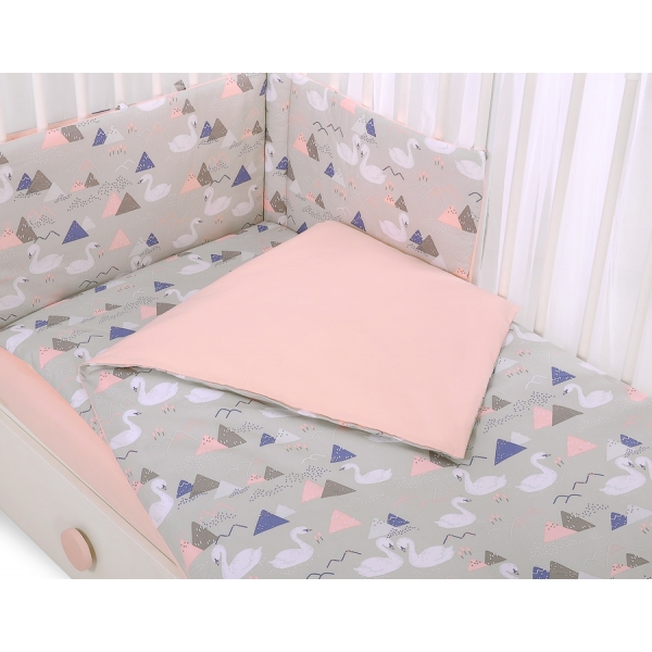 Babybett Bettwäsche Set 2-tlg - Schwäne grau