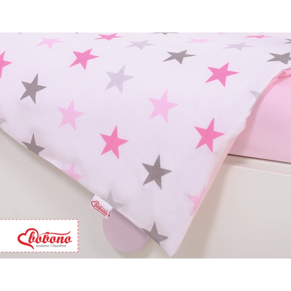 Babybett Bettwäsche Set 2-tlg - Sternen rosa - grau /rosa
