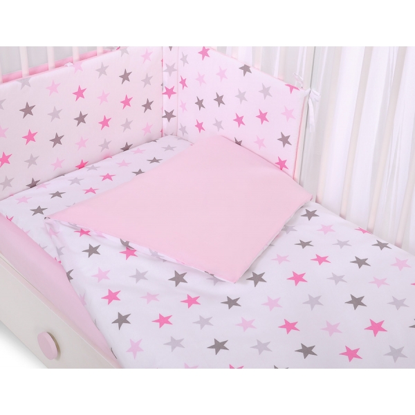 Babybett Bettwäsche Set 2-tlg - Sternen rosa - grau /rosa