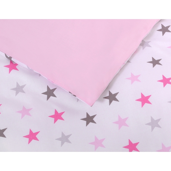 Babybett Bettwäsche Set 2-tlg - Sternen rosa - grau /rosa