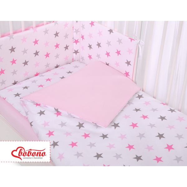 Babybett Bettwäsche Set 2-tlg - Sternen rosa - grau /rosa