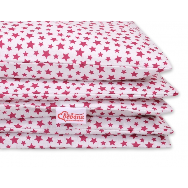 Babybett Bettwäsche Set 2-tlg - weiß-weinrote Sternchen