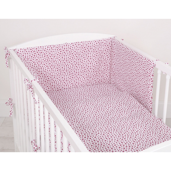 Babybett Bettwäsche Set 2-tlg - weiß-weinrote Sternchen