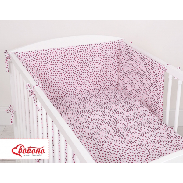 Babybett Bettwäsche Set 2-tlg - weiß-weinrote Sternchen