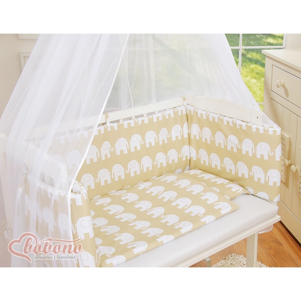 Babybett für Elternbett FABIO mit Matratze und Bettwäsche Set - Basic Elefanten beige