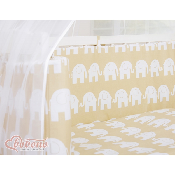 Babybett für Elternbett FABIO mit Matratze und Bettwäsche Set - Basic Elefanten beige