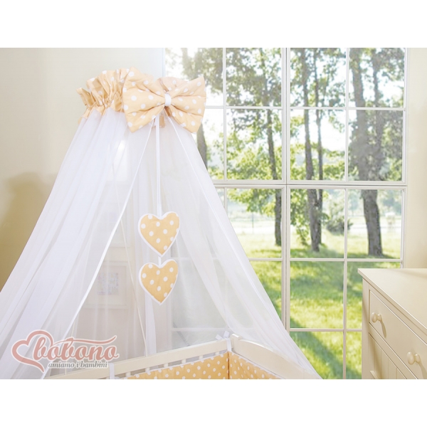 Babybett für Elternbett FABIO mit Matratze und Bettwäsche Set - Hängende Herzen Beige-Punkmuster