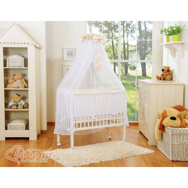 Babybett für Elternbett FABIO mit Matratze und Bettwäsche Set - Hängende Herzen Beige-Punkmuster