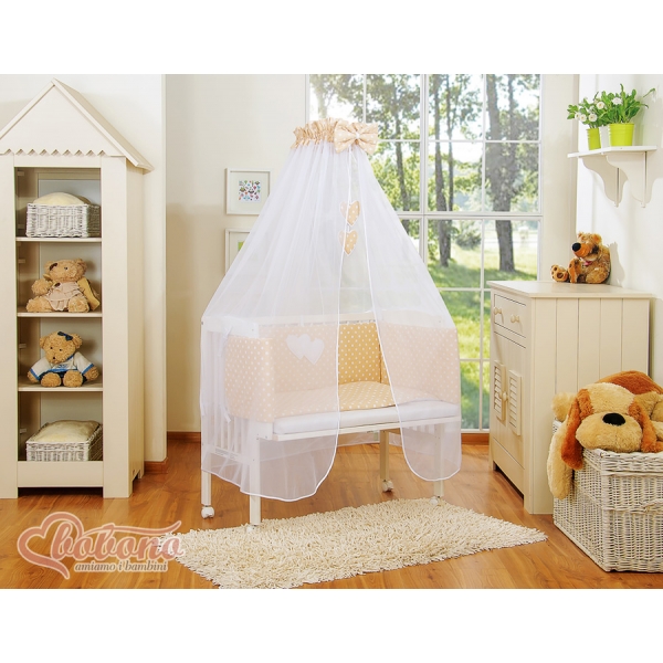 Babybett für Elternbett FABIO mit Matratze und Bettwäsche Set - Hängende Herzen Beige-Punkmuster