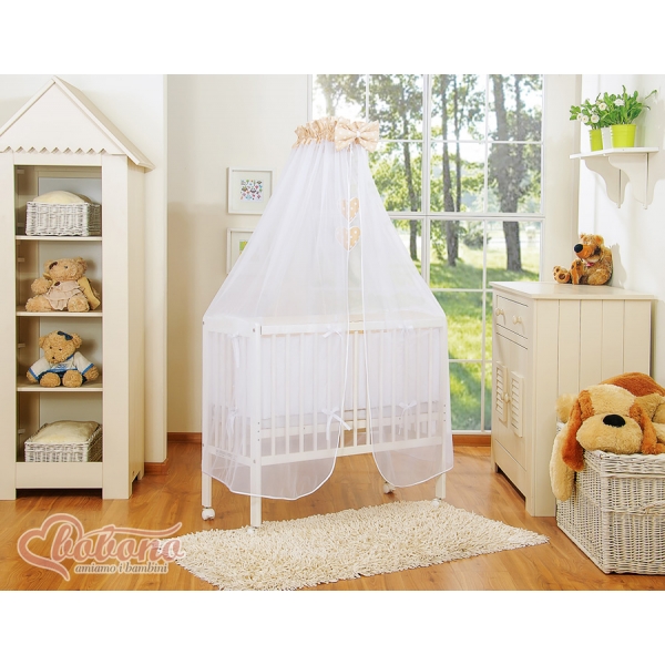 Babybett für Elternbett FABIO mit Matratze und Bettwäsche Set - Hängende Herzen Beige-Punkmuster