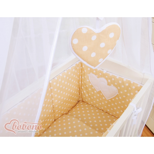 Babybett für Elternbett FABIO mit Matratze und Bettwäsche Set - Hängende Herzen Beige-Punkmuster