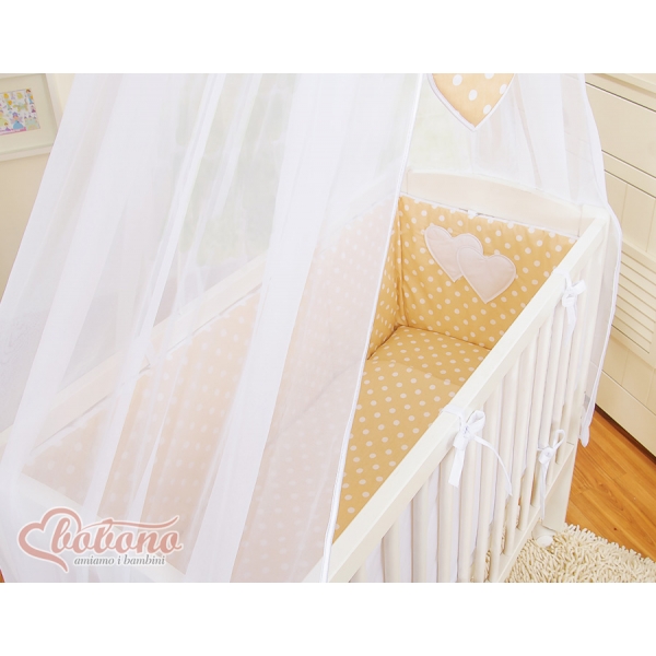 Babybett für Elternbett FABIO mit Matratze und Bettwäsche Set - Hängende Herzen Beige-Punkmuster