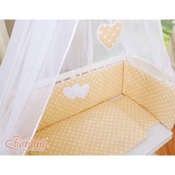 Babybett für Elternbett FABIO mit Matratze und Bettwäsche Set - Hängende Herzen Beige-Punkmuster