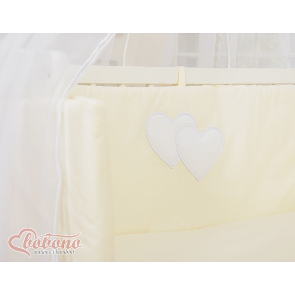Babybett für Elternbett FABIO mit Matratze und Bettwäsche Set - Hängende Herzen creme
