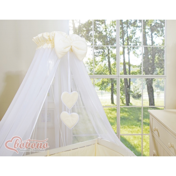 Babybett für Elternbett FABIO mit Matratze und Bettwäsche Set - Hängende Herzen creme