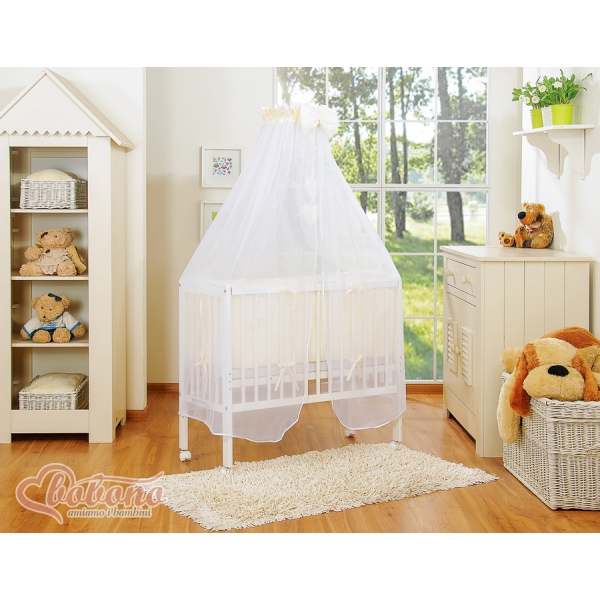 Babybett für Elternbett FABIO mit Matratze und Bettwäsche Set - Hängende Herzen creme