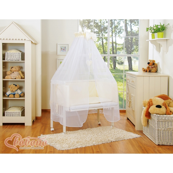 Babybett für Elternbett FABIO mit Matratze und Bettwäsche Set - Hängende Herzen creme