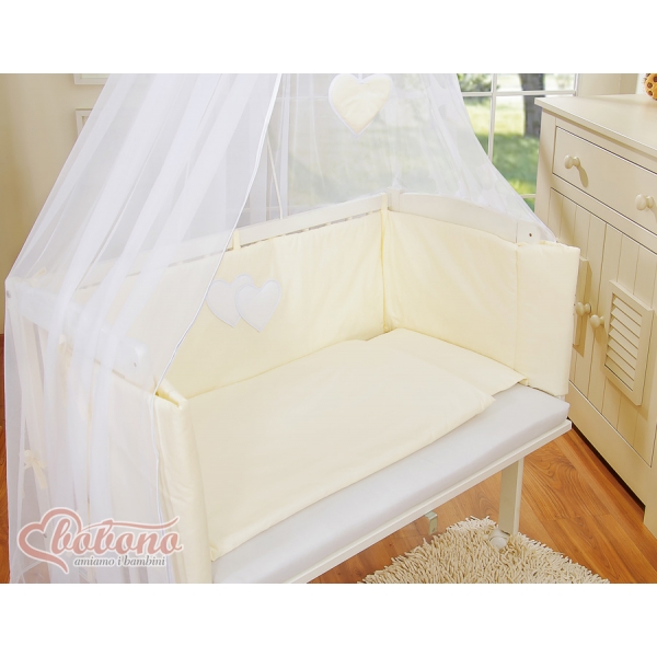 Babybett für Elternbett FABIO mit Matratze und Bettwäsche Set - Hängende Herzen creme
