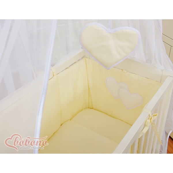 Babybett für Elternbett FABIO mit Matratze und Bettwäsche Set - Hängende Herzen creme