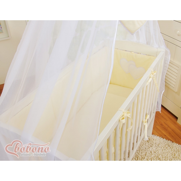 Babybett für Elternbett FABIO mit Matratze und Bettwäsche Set - Hängende Herzen creme