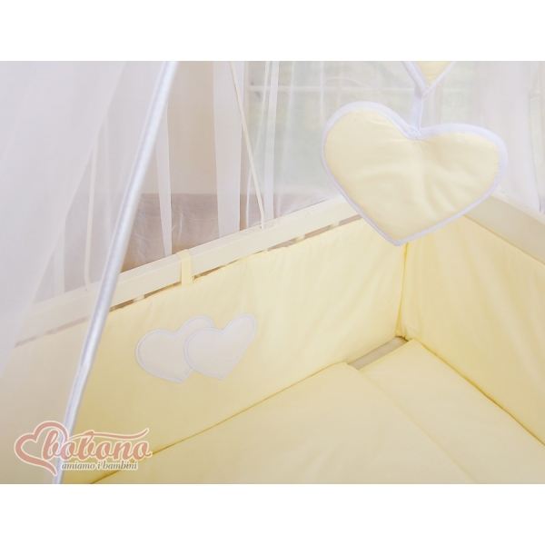 Babybett für Elternbett FABIO mit Matratze und Bettwäsche Set - Hängende Herzen creme