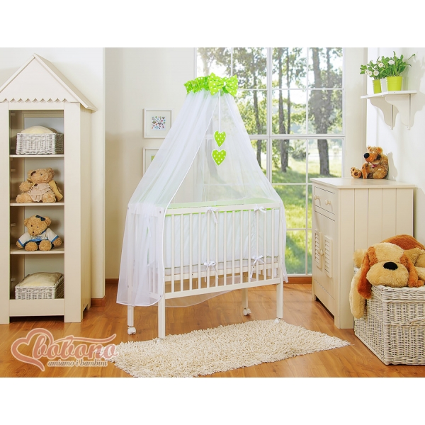 Babybett für Elternbett Fabio mit Matratze und Bettwäsche Set - Hängende Herzen Grün-Punkmuster