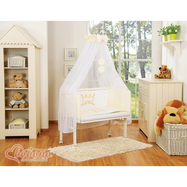Babybett für Elternbett FABIO mit Matratze und Bettwäsche Set - Little Prince/Princess creme