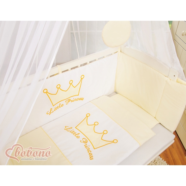 Babybett für Elternbett FABIO mit Matratze und Bettwäsche Set - Little Prince/Princess creme
