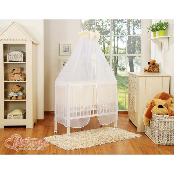 Babybett für Elternbett FABIO mit Matratze und Bettwäsche Set - Little Prince/Princess creme
