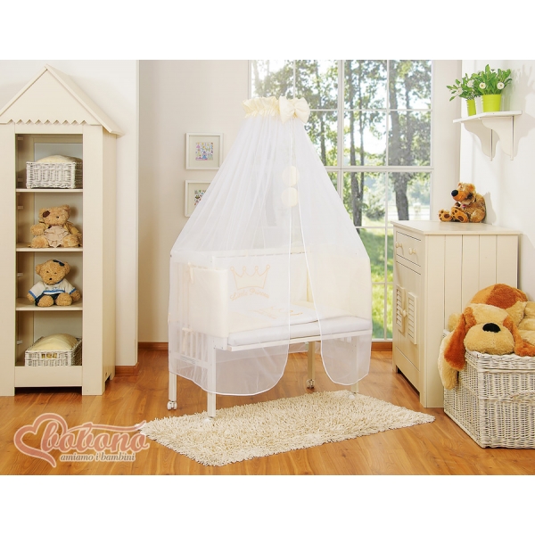 Babybett für Elternbett FABIO mit Matratze und Bettwäsche Set - Little Prince/Princess creme